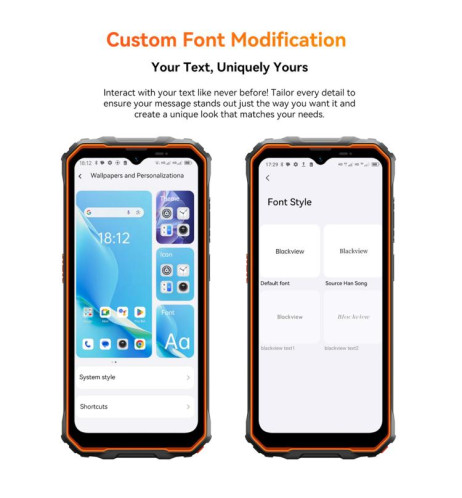  Blackview Oscal Marine 2, 8 Go + 256 Go, écran 6,56 pouces, Android 15, processeur Unisoc UMS9230E T615 Octa Core, réseau : 4G, OTG, NFC (Orange) SB933E1049-033